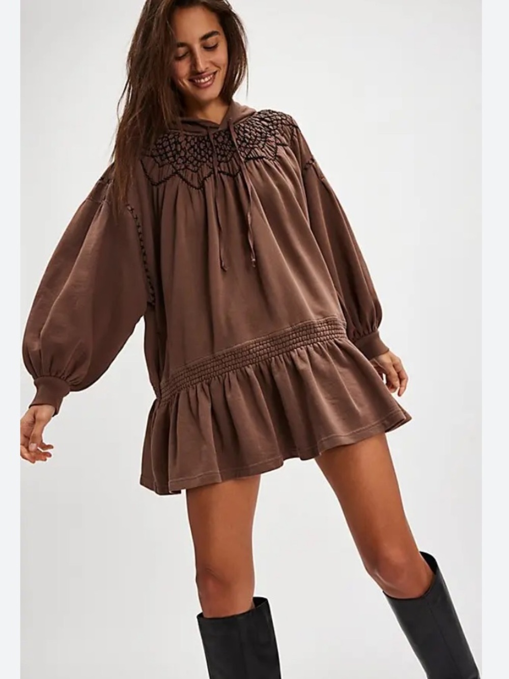 Free People Marty Smocked Hooded Dress/Tunic NWOT - Picture 5 of 13